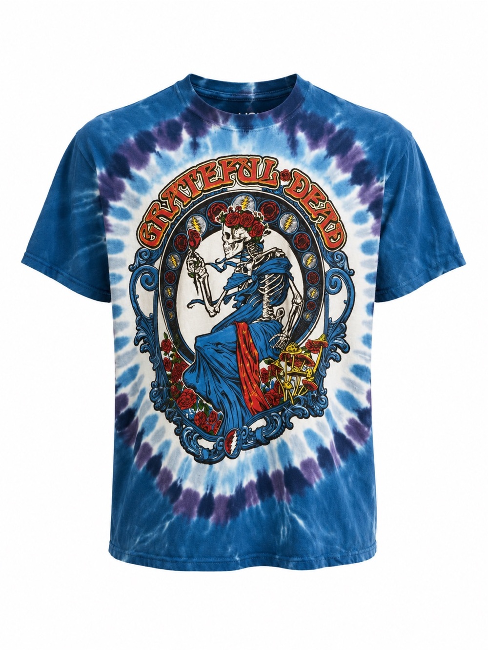 Grateful Dead Bertha Skeleton Rose Tie Dye T Shirt Medium Liquid Blue Graphic T